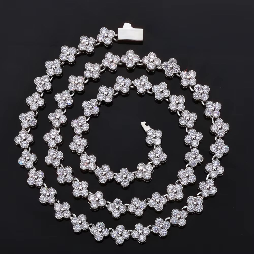 NUOYA Women'S Gold Plated Diamond Chain Necklace Four Leaf Clover Plum Blossom Shiny Zircon Hip Hop Jewelry