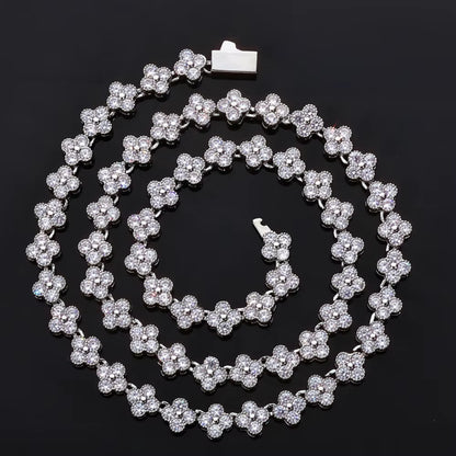 NUOYA Women'S Gold Plated Diamond Chain Necklace Four Leaf Clover Plum Blossom Shiny Zircon Hip Hop Jewelry
