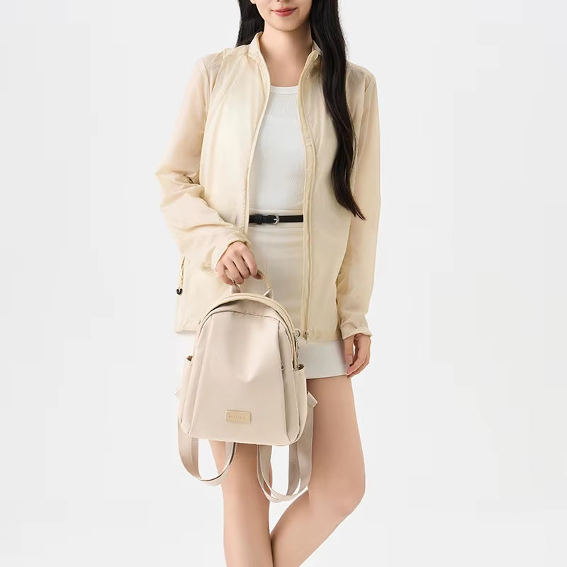 Simradia Women'S Backpack Khaki Oxford Shoulder Bag with Embroidered Textured Webbing for Women Waterproof Travel Bags Lady