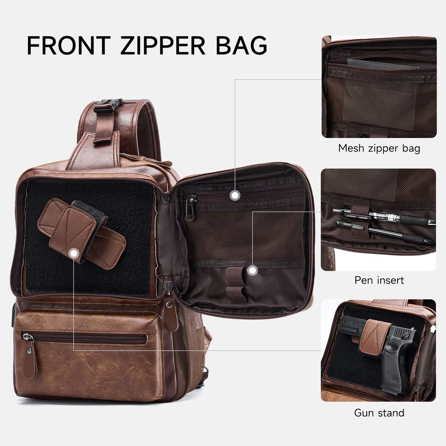 MOYYI Wholesale Brown Vintage Waist Bag Waterproof PVC Leather Cycling Chest Bags for Men Travel Sling Bags