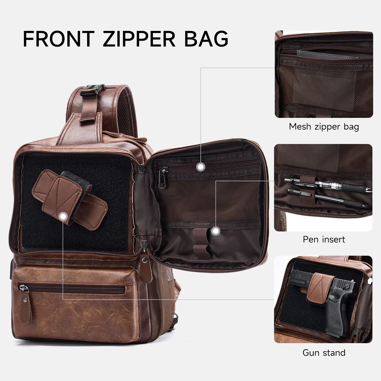 MOYYI Wholesale Brown Vintage Waist Bag Waterproof PVC Leather Cycling Chest Bags for Men Travel Sling Bags