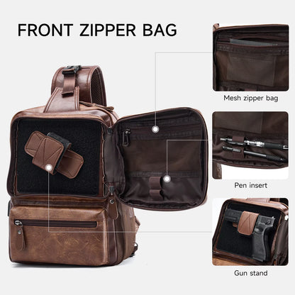 MOYYI Wholesale Brown Vintage Waist Bag Waterproof PVC Leather Cycling Chest Bags for Men Travel Sling Bags