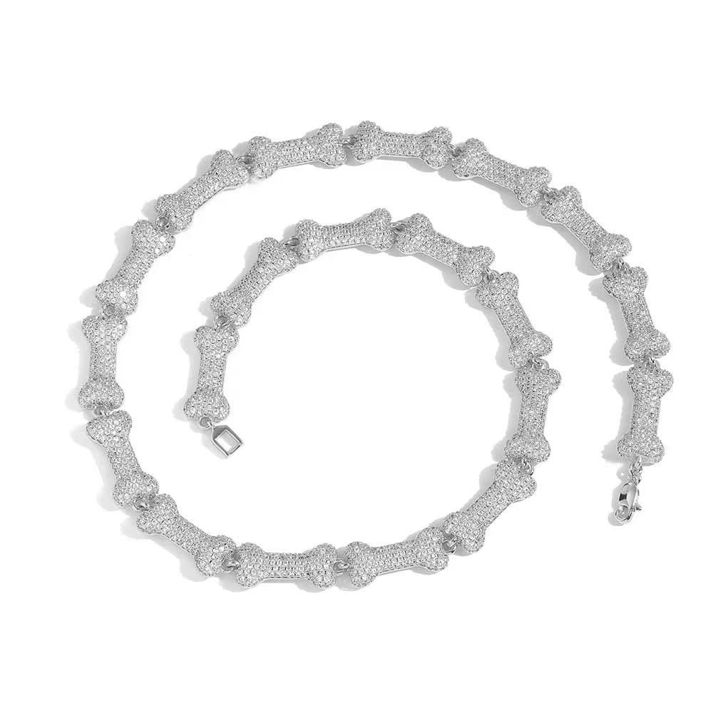 Wholesale Iced Out Neck Chain for Men Hip Hop Silver Bone Cuban Link Chain Necklace Jewelry