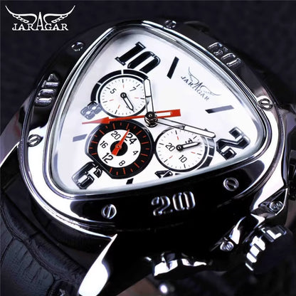 JARAGAR GMT951 Sport Racing Design Geometric Triangle Pilot Genuine Leather Men Mechanical Watch Luxury Automatic Wristwatches
