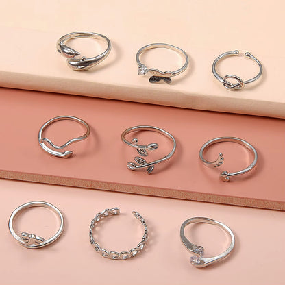 2025 New Adjustable 9 Piece Ring Set Butterfly Vintage Love Geometric Silver Rings Toe Rings for Women or Men