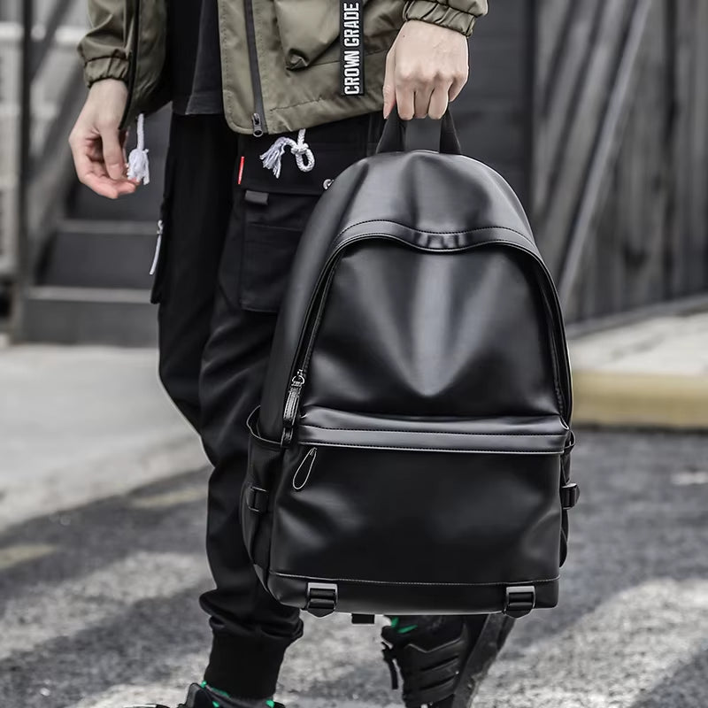 MOYYI Leather Bags for Men School Bag PU Leather Rucksack Business 15.6 Inch Laptop Backpack Travelling