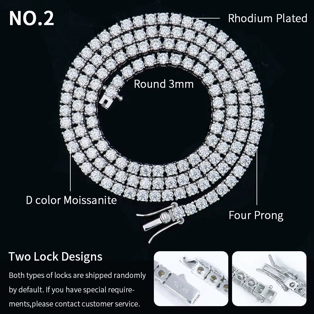 3Mm Gra Jewelry 925 Sterling Silver Vvs Tennis Ice Out Lab Grown Diamond Mossanite Moissanite Necklace Chain for Women Men - MCROONS.COM