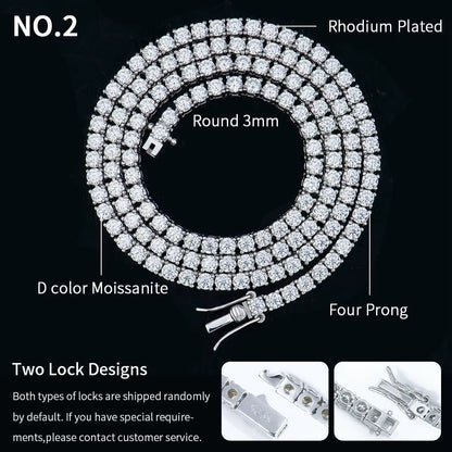 3Mm Gra Jewelry 925 Sterling Silver Vvs Tennis Ice Out Lab Grown Diamond Mossanite Moissanite Necklace Chain for Women Men - MCROONS.COM
