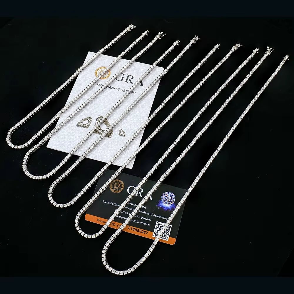 3Mm Gra Jewelry 925 Sterling Silver Vvs Tennis Ice Out Lab Grown Diamond Mossanite Moissanite Necklace Chain for Women Men - MCROONS.COM