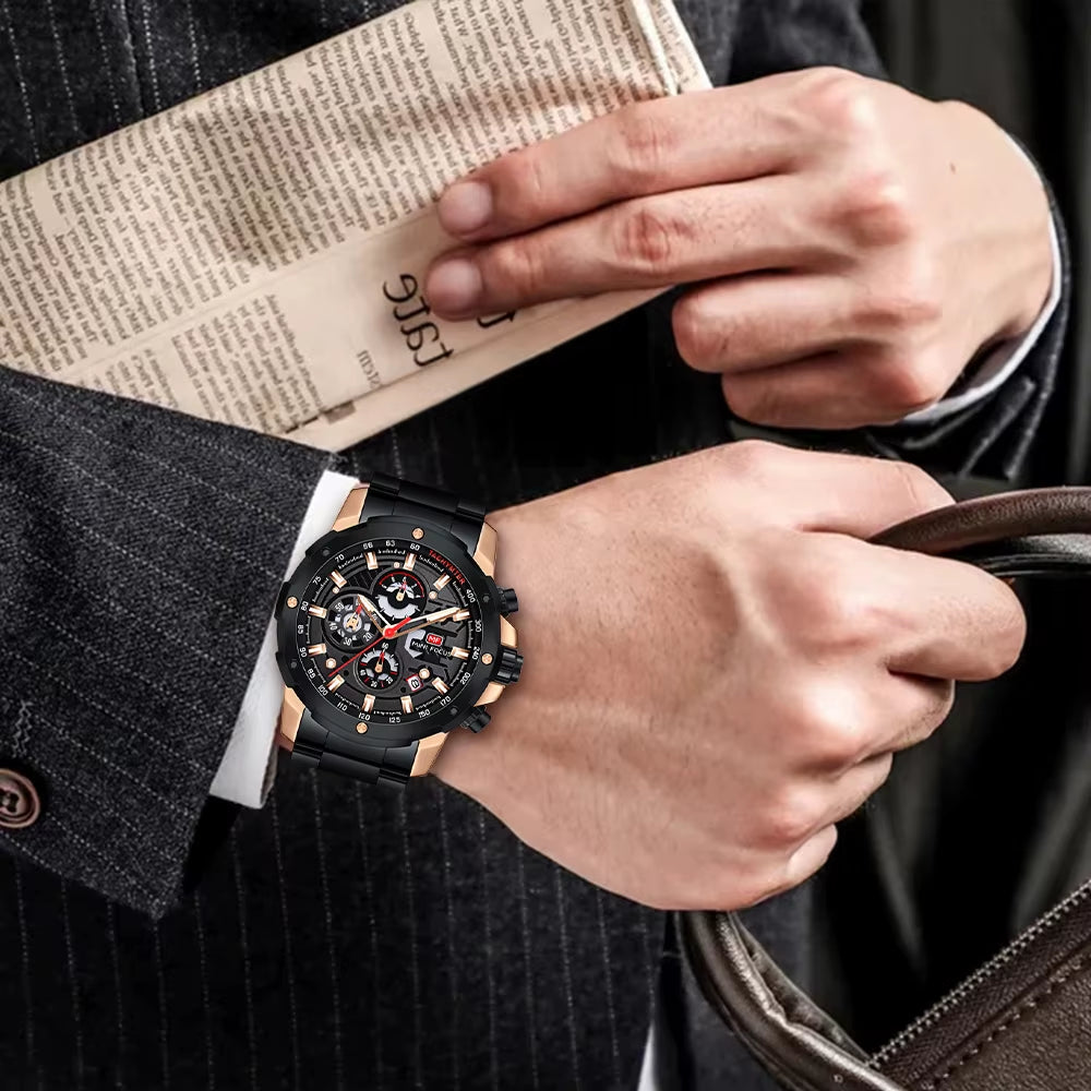 MINI FOCUS 0401G Multi Angle Gear with Three-Dimensional Hollow Dial Men Quartz Watch Mechanical Punk
