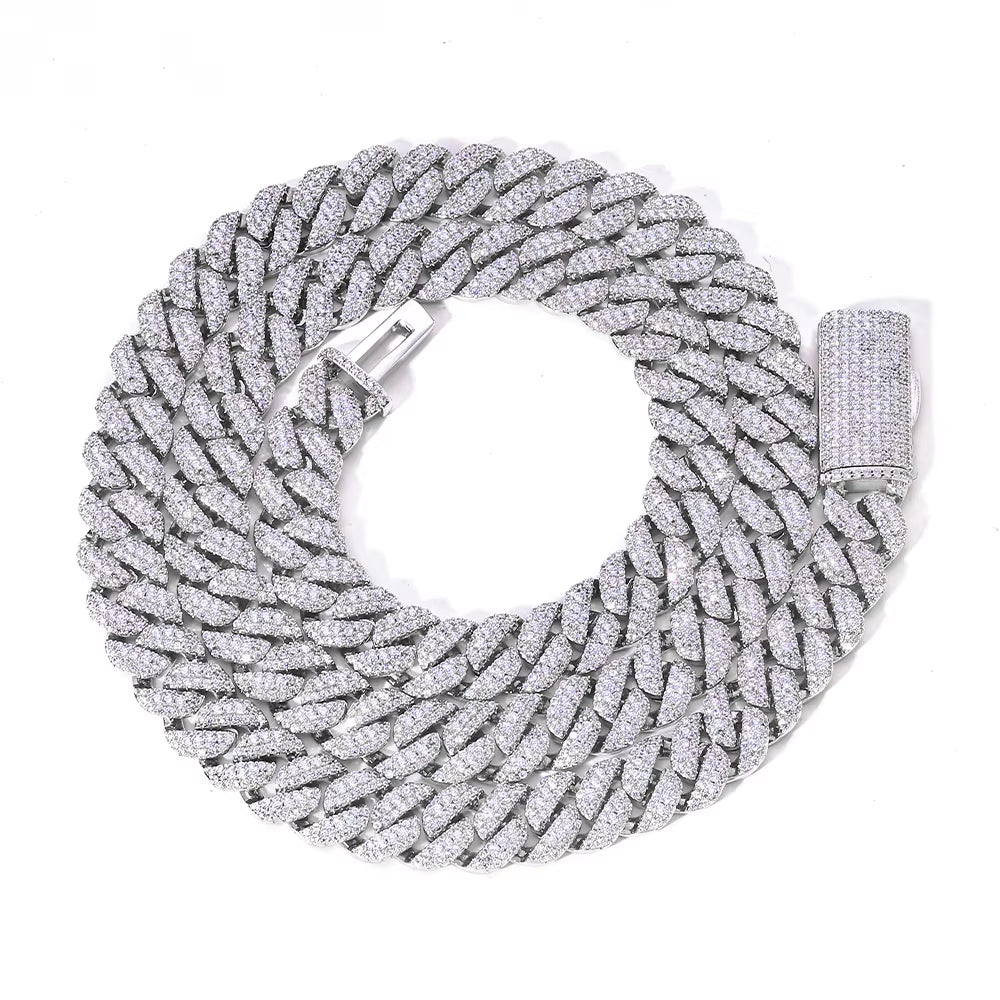 NUOYA 10Mm 925 Silver Flip Buckle 3 Rows Diamond Cuban Chain Iced Out VVS Moissanite Cuban Necklace Hip Hop Jewelry