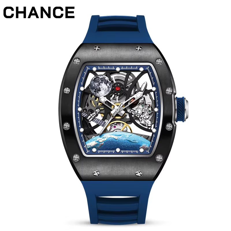 CHANCE JC-9-190G-14 Astronaut Series Carbon Fiber Case Tourbillon Automatic Watches Luxury Hollow Dial Mechanical Men Watch