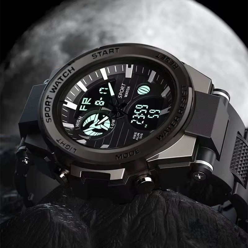 Multifunctional Outdoor Sports Watch Youth Silicone Electronic Watch Quartz Electronic Double Display Waterproof Luminous Watch