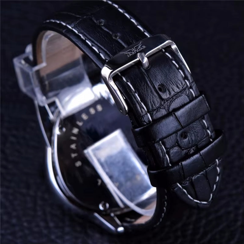 JARAGAR GMT951 Sport Racing Design Geometric Triangle Pilot Genuine Leather Men Mechanical Watch Luxury Automatic Wristwatches