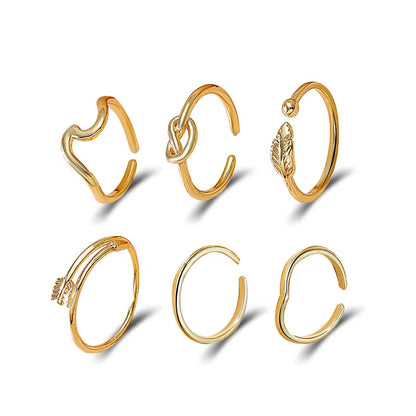 2025 New Arrival Fashion Gold Plated Rings 6Pcs Women Beach Toe Rings Foot Jewelry Ring Set Open Adjustable for Women