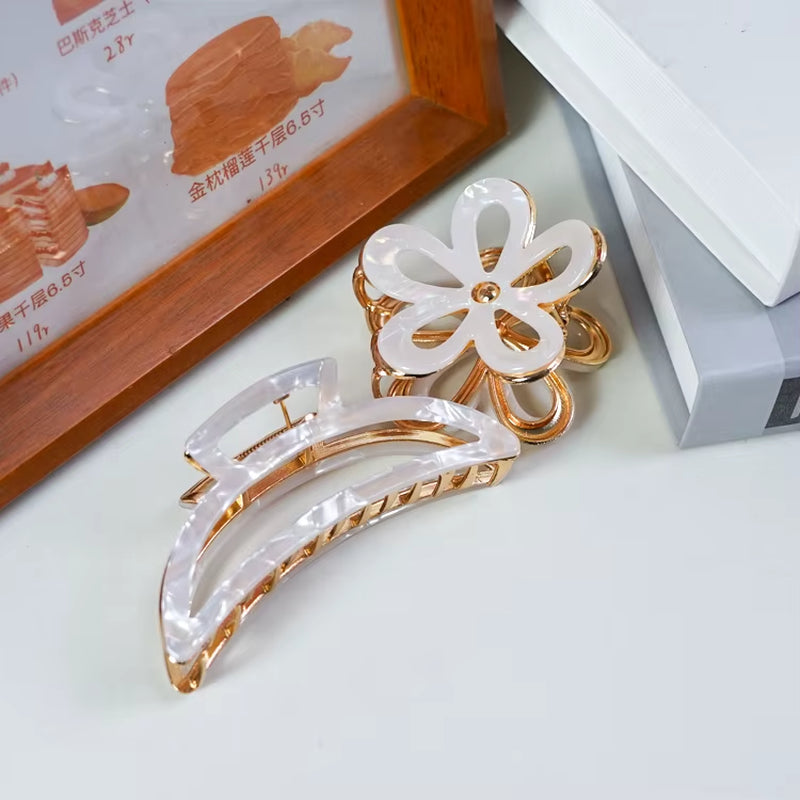CANYUAN Customized Acetate Hair Claw Clips Silver White Half-Moon Shaped Hollow Environmentally Friendly Material Wholesale