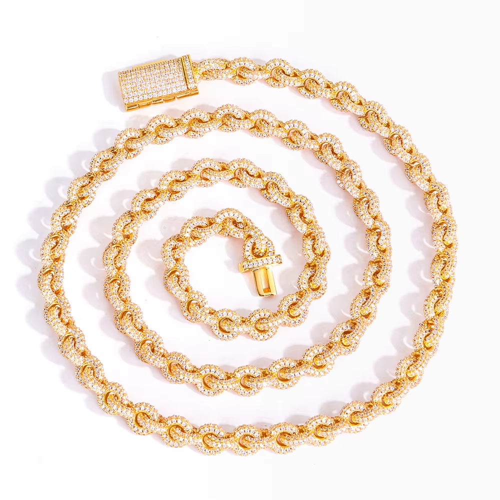 NUOYA Flip Buckle O Shaped Design Chain Necklace 8Mm Iced Out Zircon Bling Choker Hip Hop Luxury Jewelry for Men Women