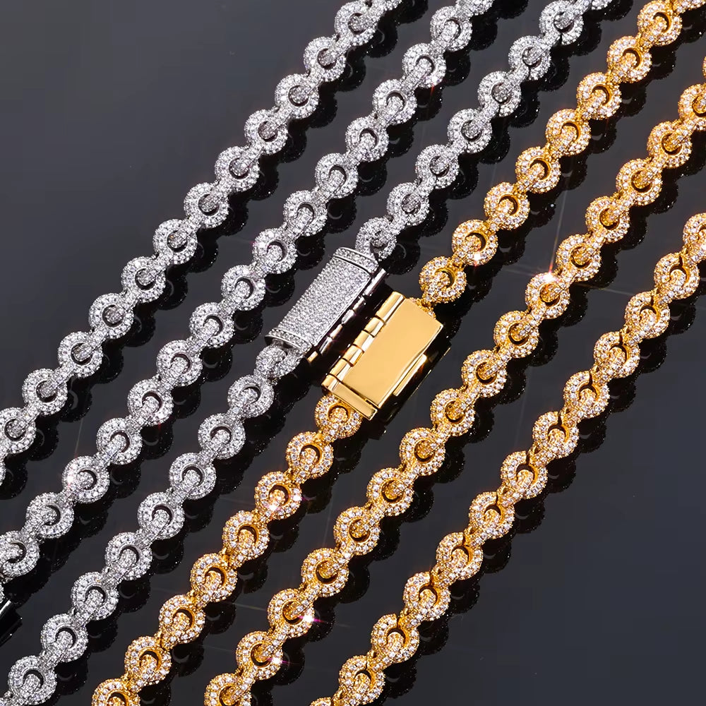 NUOYA Flip Buckle O Shaped Design Chain Necklace 8Mm Iced Out Zircon Bling Choker Hip Hop Luxury Jewelry for Men Women