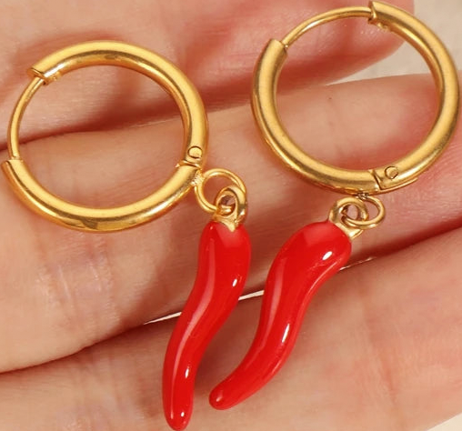 PVD 18K Gold Red Pepper Hoop Huggie Earring - MCROONS