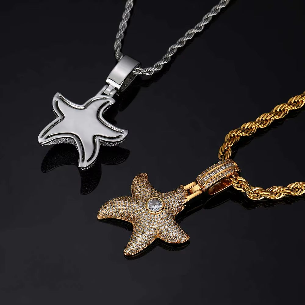 NUOYA New Arrive Hight Quality Starfish Pendant Full Set 3A Cubic Zirconia Star Shaped Silver Plated Pentagram Charm Pendant