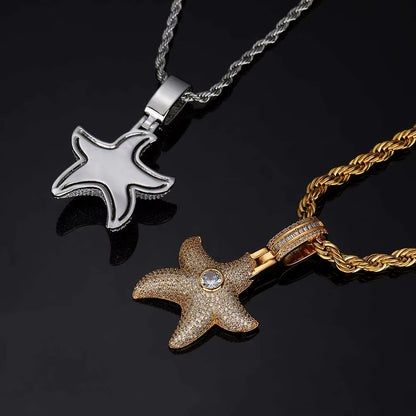 NUOYA New Arrive Hight Quality Starfish Pendant Full Set 3A Cubic Zirconia Star Shaped Silver Plated Pentagram Charm Pendant