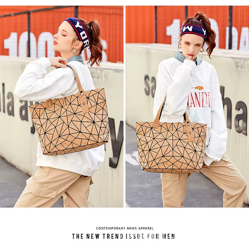 Cork Shoulder Bag for Women & Girl Tote Beach Bag Women Gift Geometric Tote Bag