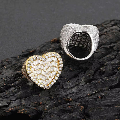 Nuoya Fine Jewelry Hip Hop Style Sterling Silver Ring with Iced Out Moissanite Heart Ring Design Gift