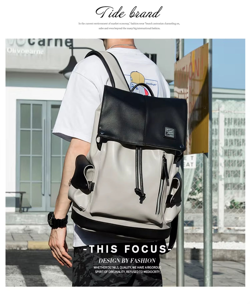 PU Leather Bags Men with USB Port Outdoor Leisure Backpack for Men Mochila Vegan Leather Backpack