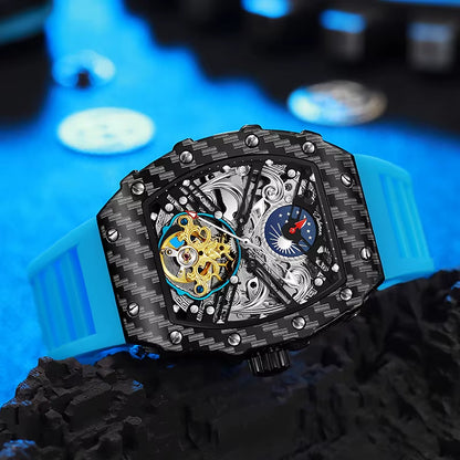 Custom OEM New Design Private Label Carbon Fiber Style Skeleton Fashion Luxury Uhren Men Tourbillon Automatic Mechanical Watch