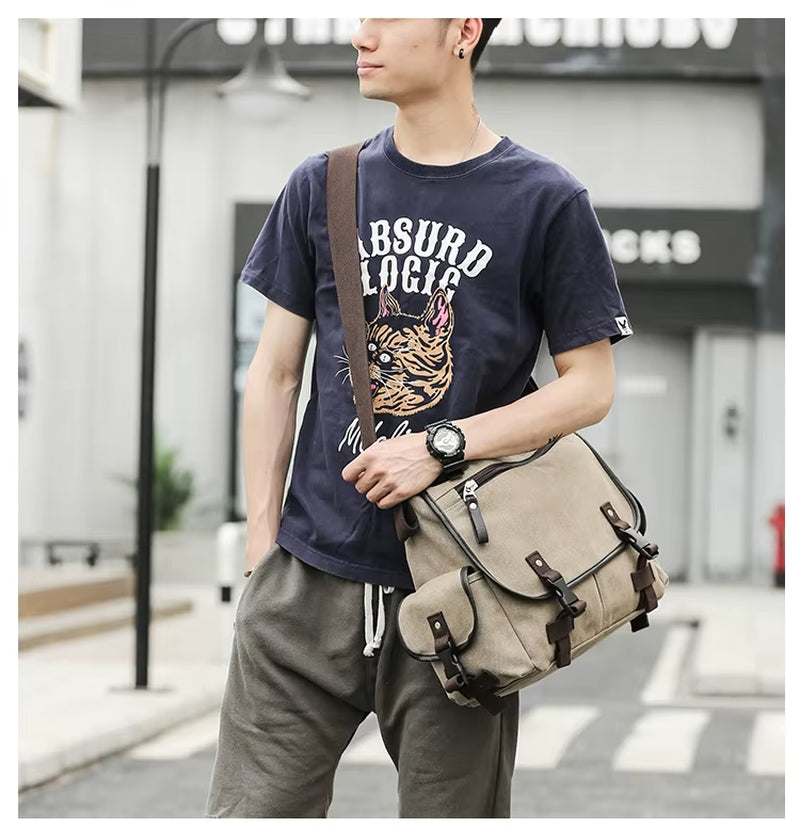 Wholesale Large Capacity Canvas Messenger Bags Unisex Laptop Shoulder Bags for Men Vintage Briefcase