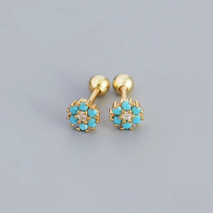 KR Colored Zircon Earrings S925 Sterling Silver Ins Style Flower Inlaid Diamond Screws Earrings Wholesale