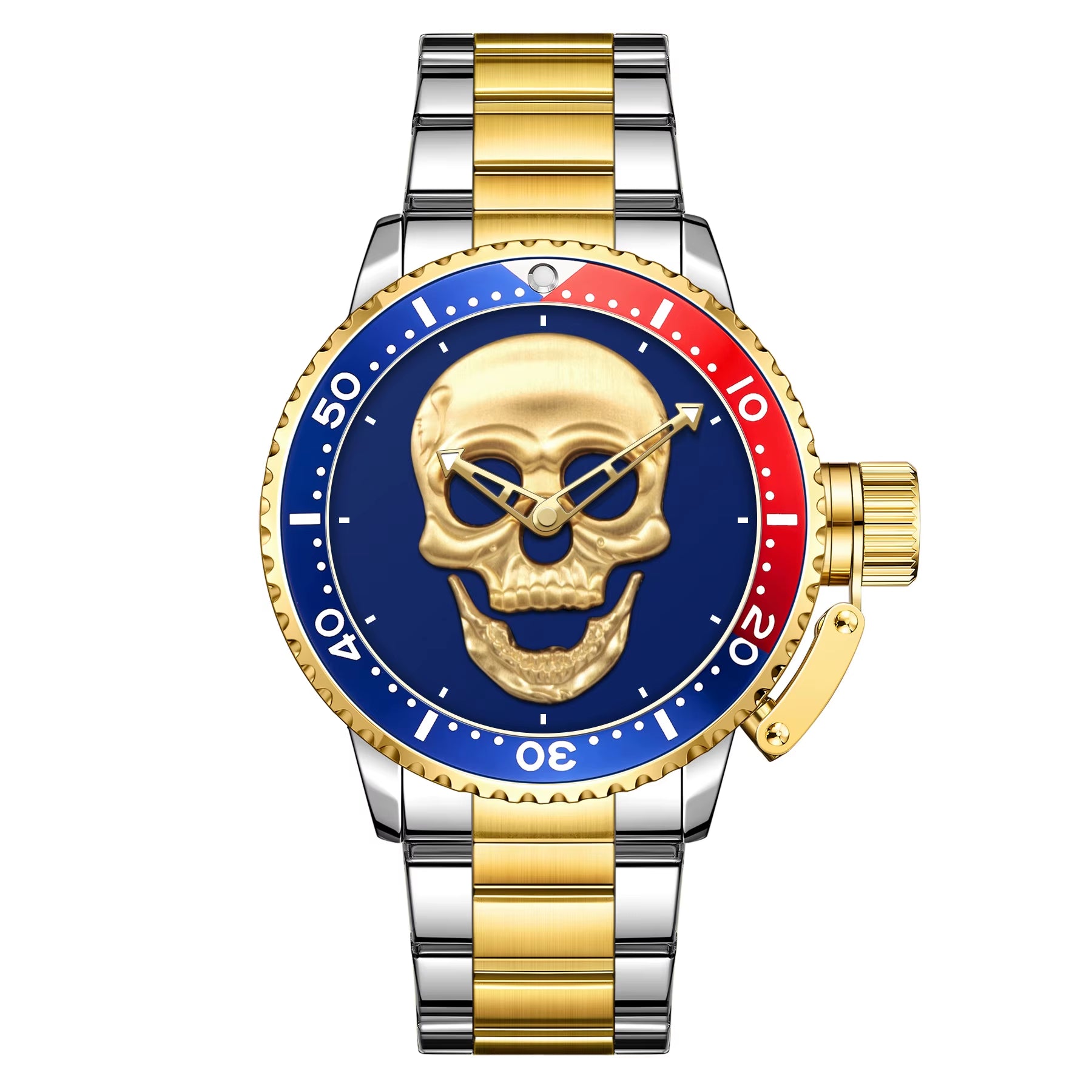 Luxury Watch WWOOR Men'S Waterproof Quartz Wrist Watch Fashion Luminous Skull Stainless Steel Watch for Men