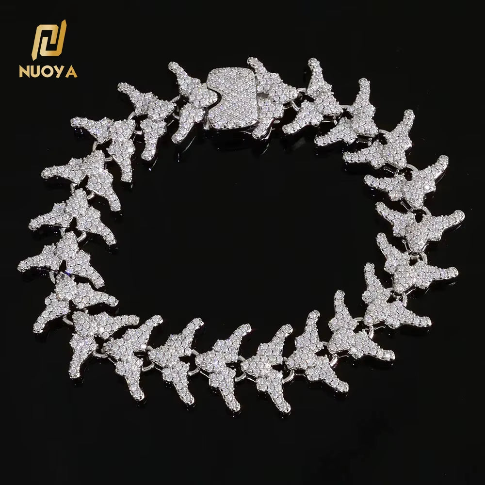 NUOYA Full Iced Out Arrow Link Bracelet 16Mm Silver Plated with Elastic Clasp Micro Pave Zircon Design Hip Hop Fine Jewelry