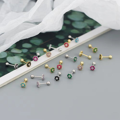 KR Colored Zircon Earrings S925 Sterling Silver Ins Style Flower Inlaid Diamond Screws Earrings Wholesale
