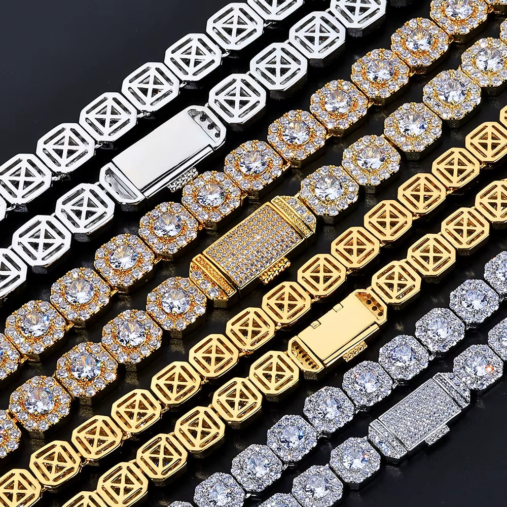 NUOYA Iced Out Zircon Bracelet Gold Plated 10/12Mm Clustered Tennis Chain Women Hip Hop Bling Jewelry