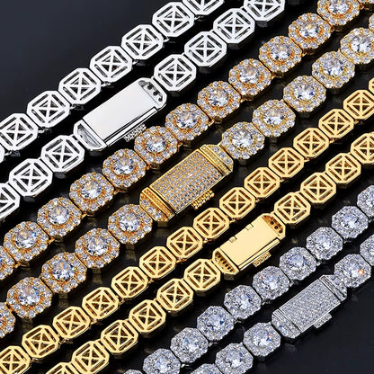 NUOYA Iced Out Zircon Bracelet Gold Plated 10/12Mm Clustered Tennis Chain Women Hip Hop Bling Jewelry