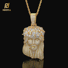 NUOYA Hip Hop Jewelry Iced Out Diamond Charm Pendant Gold Silver Plated Claw Setting Zircon Wreath Jesus Head Pendant for Women