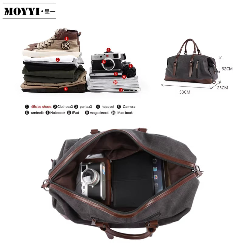 Duffle Bag for Travel 40L Canvas Duffel Bag Carry on Leather Overnight Weekender Bag for Men