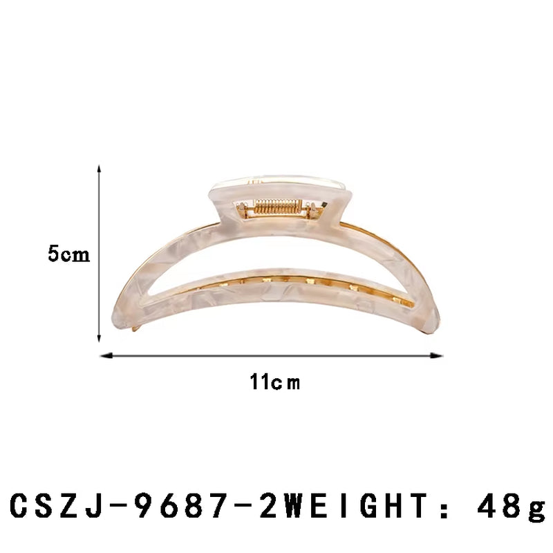 CANYUAN Customized Acetate Hair Claw Clips Silver White Half-Moon Shaped Hollow Environmentally Friendly Material Wholesale