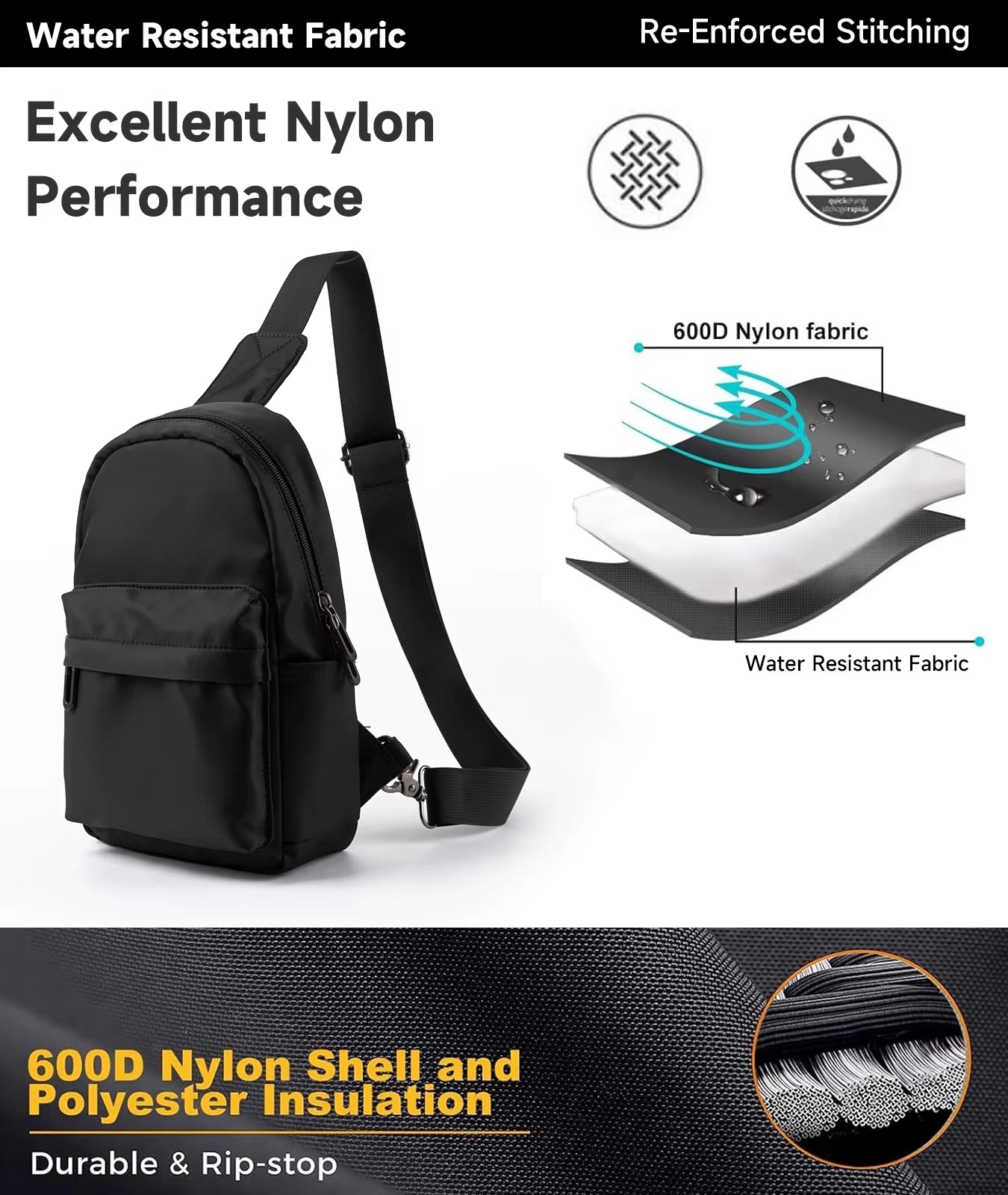 Newest No Logo Pure Waterproof Chest Bag Travel Siger Shoulder Bag School Chest Sling Bag for Women Men