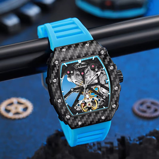 Custom OEM New Design Private Label Carbon Fiber Style Skeleton Fashion Luxury Uhren Men Tourbillon Automatic Mechanical Watch