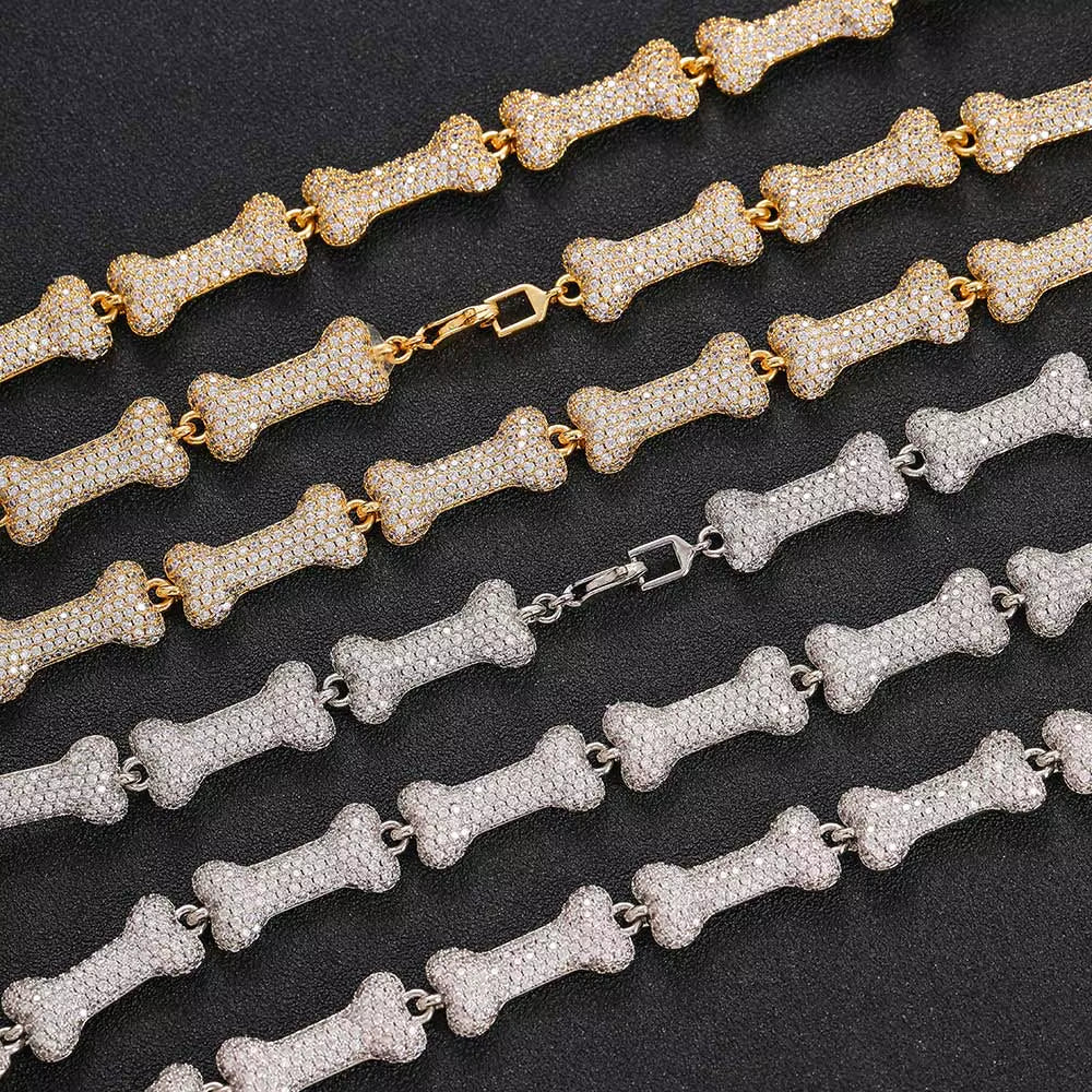Wholesale Iced Out Neck Chain for Men Hip Hop Silver Bone Cuban Link Chain Necklace Jewelry