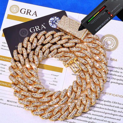 NUOYA 18Mm 925 Silver Cuban Chain Iced Out Flip Buckle VVS Moissanite Baguette Mixed Inlay Cuban Necklace Hip Hop Jewelry