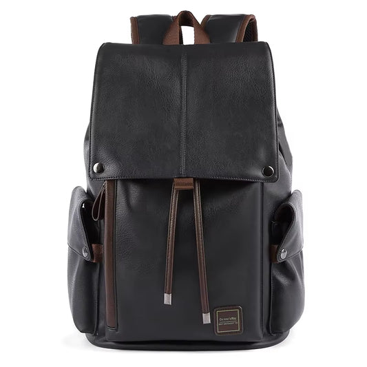 Custom Logo Waterproof Pu Leather Black School Men Backpack for University Students Travel Laptop Backpack
