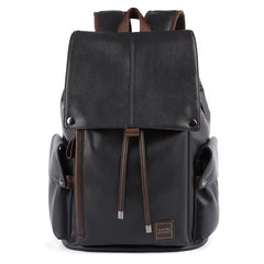 Custom Logo Waterproof Pu Leather Black School Men Backpack for University Students Travel Laptop Backpack