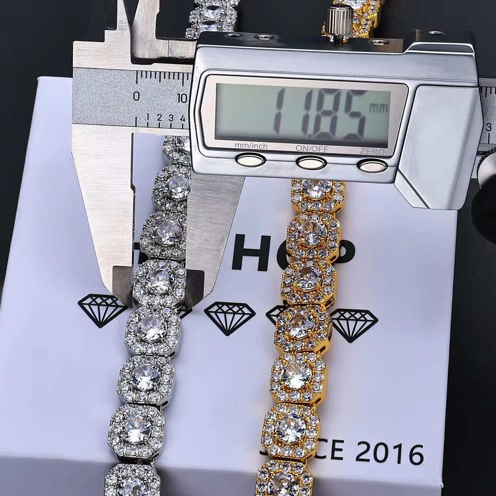 NUOYA Clustered Tennis Chain Necklace Gold Plated 10Mm 12Mm Iced Out Zircon Bling Choker Hip Hop Jewelry