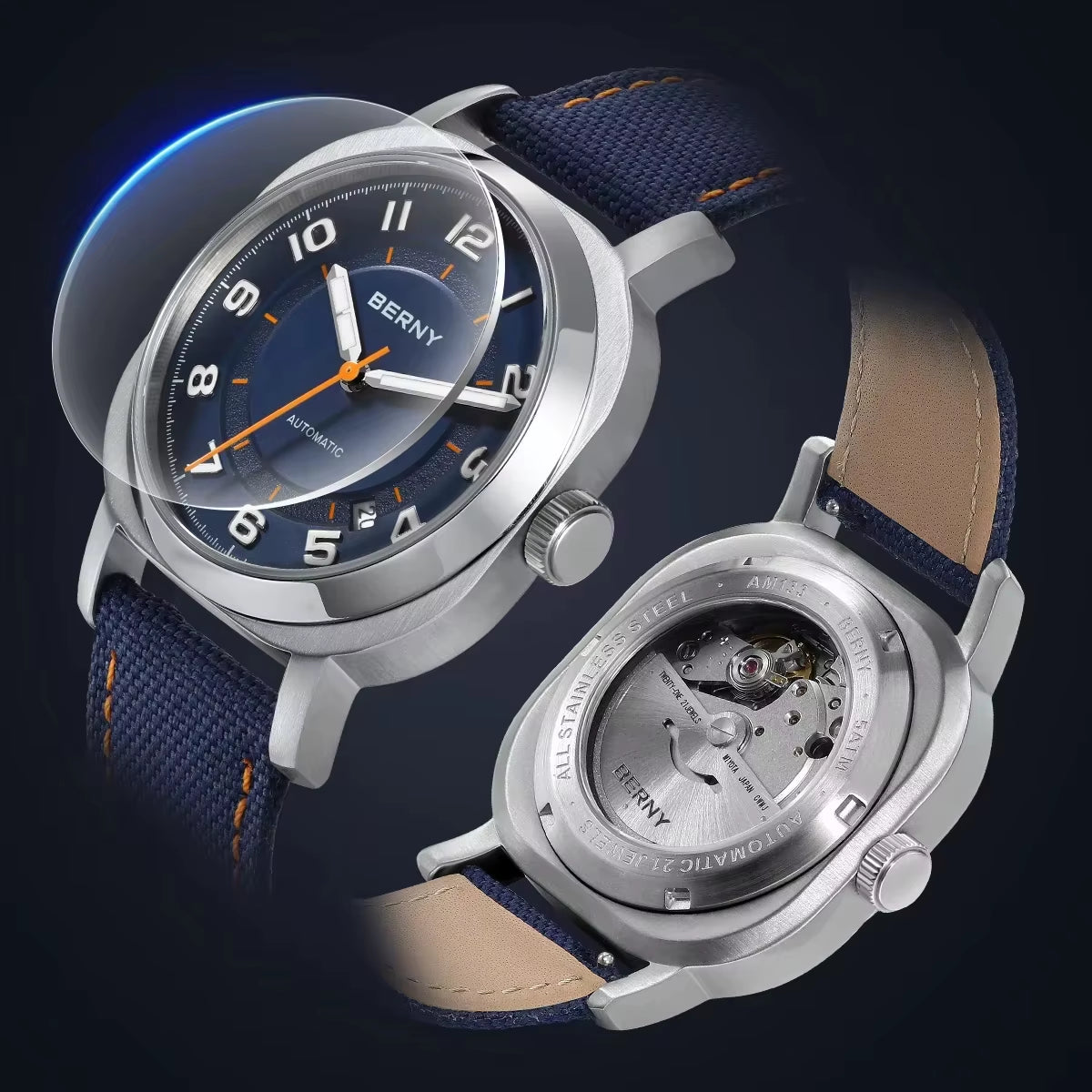 Mechanical Watch for Men Pillow 38Mm Case Cushion Sapphire Super Luminous Hands Wristwatch Canvas Calendar Watch for Men