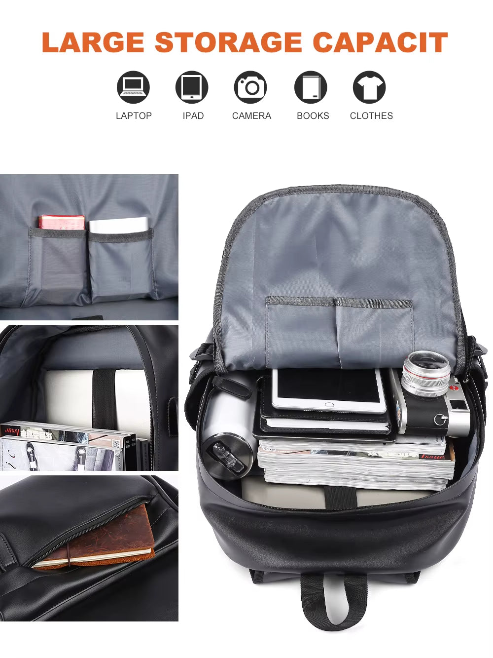 Guangzhou College School Polyester Laptop Bags for Men PVC Leather Backpack Bags