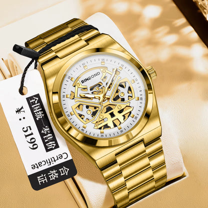 Luxury Men'S Stainless Steel Quartz Watch Binbond Hot Selling Classic Style Hollowed Out High-Quality Luminous Wrist Watch