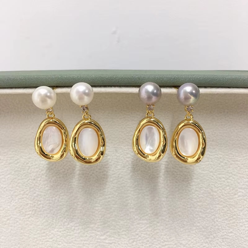High Quality S925 Silver Needle Luxury Sea Shell Pearl Jewelry Freshwater Pearl Stud Earrings for Women